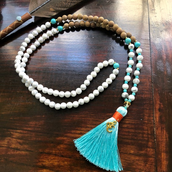 Patience Handmade beaded mala necklace/bracelet howlite and sandalwood