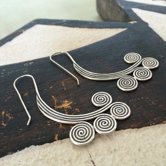 Sterling scroll  tribal earrings - image 4