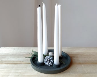 Modern Advent wreath, Candle holder quadruple, dark gray, speckled, candle holder with 4 holders, tray function for decorations