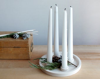 Modern Advent wreath, Candlestick quadruple, minimalist white, Advent candle holder with 4 holders, tray function for decorations