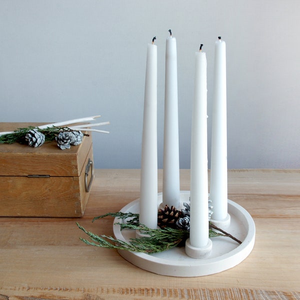 Modern Advent wreath, Candlestick quadruple, minimalist white, Advent candle holder with 4 holders, tray function for decorations