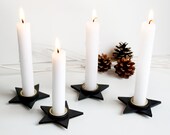Set of 4 Candle holders - star shape - brass inserts - black - Advent - Home Decor