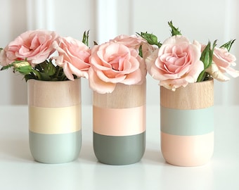 Vases en bois naturel pour fleurs et plus - Décoration d'intérieur - Lot de 3