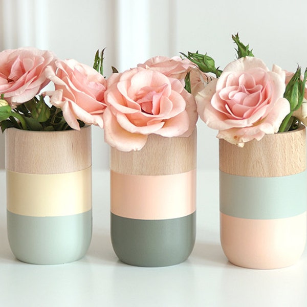 Vases en bois naturel pour fleurs et plus - Décoration d'intérieur - Lot de 3