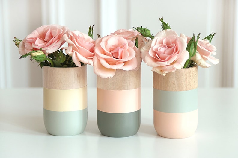 Natural Wooden Vases for flowers and more  Home Decor  Set image 1