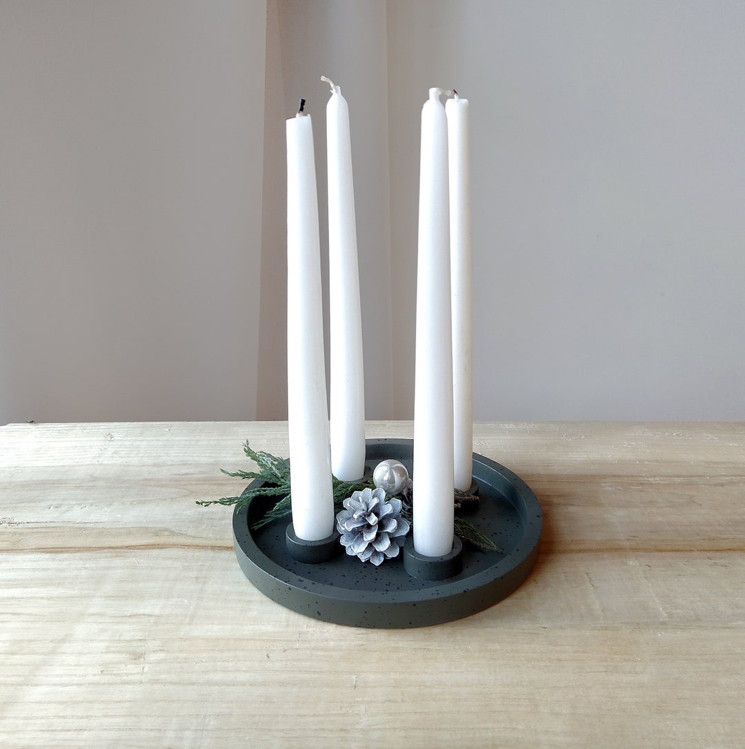Modern Advent Wreath, Candle Holder Quadruple, Dark Gray, Speckled
