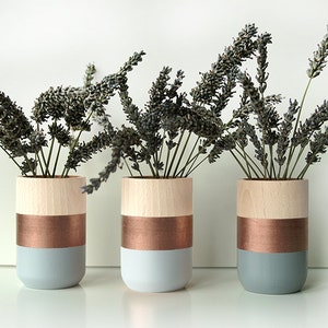 Natural Wooden Vases for flowers and more - Home Decor - Set of 3 - Copper