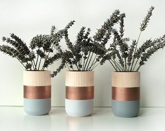 Natural Wooden Vases for flowers and more - Home Decor - Set of 3 - Copper