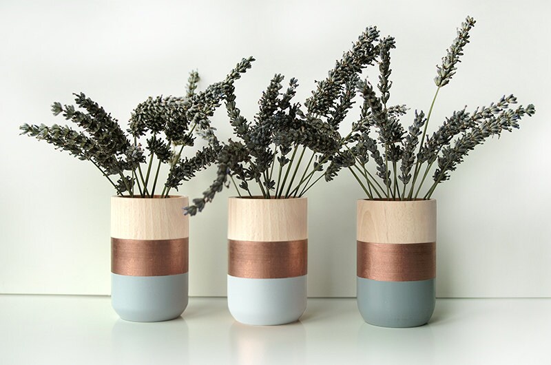 Vases en Bois Naturel Pour Fleurs et Plus Encore - Décoration Intérieure Ensemble de 3 Cuivre