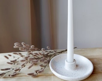 Candlestick, minimalist white, tray function for decorations