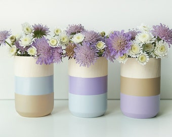 Wooden Vases - Home Decor - Purple - Homeware - Set of 3 - Livingroom Accessories