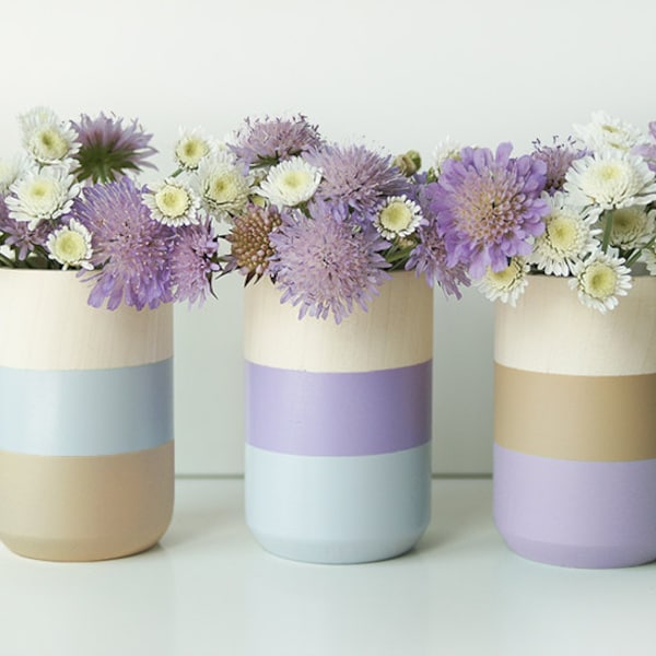 Wooden Vases - Home Decor - Purple - Homeware - Set of 3 - Livingroom Accessories