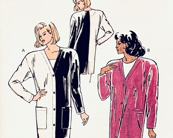 Vintage Kwik Sew 2081 Tunic Length Color Block Cardigan Sweater Sewing Pattern Size XS-S-M-L-XL Bust 31.5 - 45 UNCUT Womens Sewing Patterns