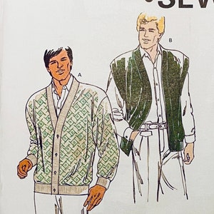 1980s Vintage Kwik Sew 1928 Mens Cardigan Sweater & Vest Sewing Pattern Size S M L XL Chest 34-48 UNCUT