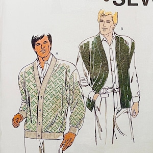 1980s Vintage Kwik Sew 1928 Mens Cardigan Sweater & Vest Sewing Pattern Size S M L XL Chest 34-48 UNCUT