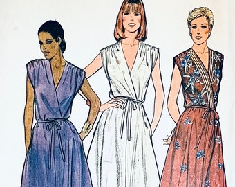 Vintage 1980s Butterick 3786 Mock Wrap Dress Belt Sewing Pattern Evening Length or below knee Size 10 Bust 32.5 Womens Sewing Patterns UNCUT