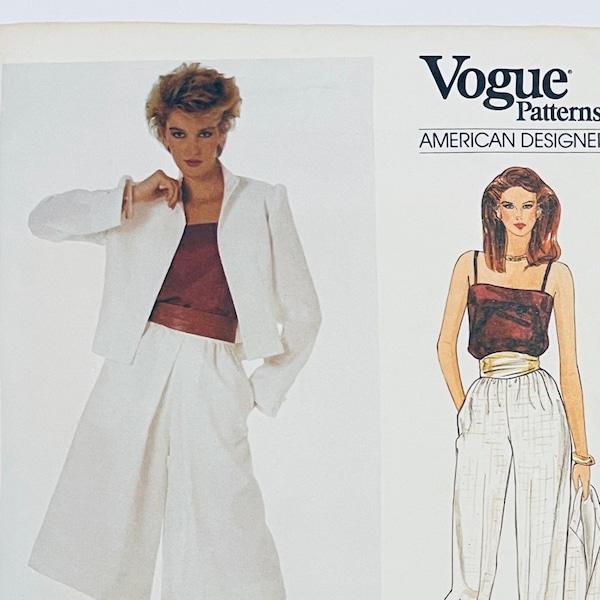 1980s Vintage Vogue 2923 Jacket Culottes Camisole Pants Pattern Edith Head American Designer 30 31 Bust Size 6 UNCuT Womens Sewing Patterns