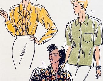 1980s Vintage Kwik Sew 2032 Button Front, Long/Short Sleeves Top, Shirt, Blouse Womens Sewing Pattern Size XS-S-M-L-XL Bust 31.5 - 45 UNCUT