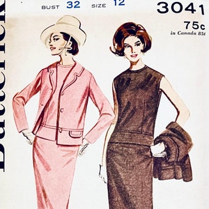 1960s Vintage Butterick 3041 suit skirt, jacket and sleeveless overblouse pattern mod blouse & skirt Pattern 32 Bust Size 12 Sewing Patterns