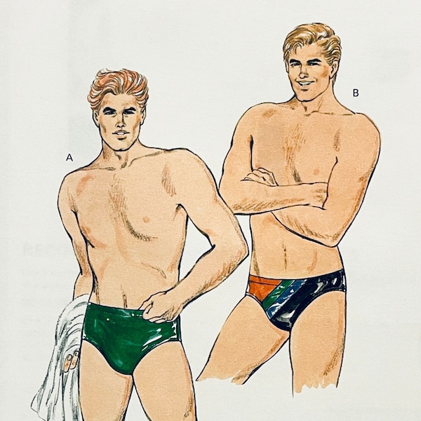 Vintage Kwik Sew 1608 Mens Euro Style Swimsuit, Swim Trunks, Mankini Sewing Pattern Mens Beach Fashion Size S M L XL Waist 28 -42 UNCUT