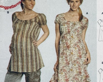 Burda 8377 MATERNITY DRESS & TOP Pattern Easy to Sew Tunic Top, Dress Size 10 - 22 UNCuT Womens Maternity Sewing Patterns