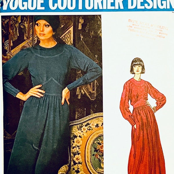 1970s Vintage Vogue 1144 Couturier Long Sleeves Knee & Evening Length DRESS PATTERN Jean Muir 36 Bust Size 14 UNCuT Womens Sewing Patterns