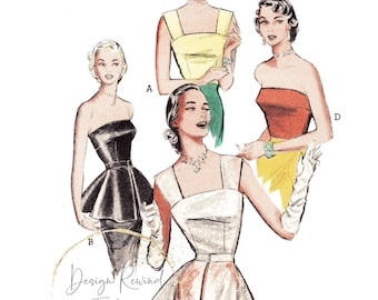 Vintage 1950s Sewing Patterns • 50s Strapless Blouse • Chemise Blouse • Tunic Blouse  32 Bust Reproduction Womens Sewing Patterns