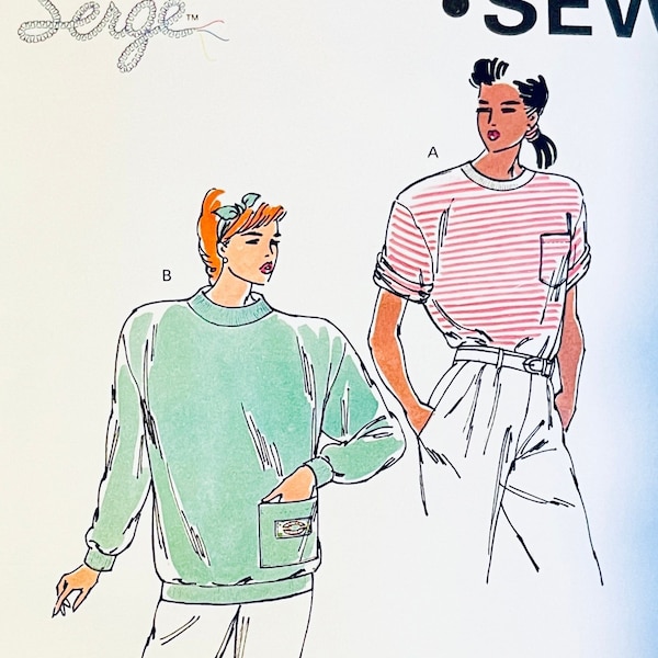 1980s Vintage Kwik Sew 1958 Loose Fitting T-Shirts Sweatshirt - Long Short Sleeves Top Size XS-S-M-L-XL Bust 31.5 - 45 UNCUT Sewing Patterns