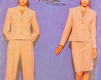 1990s Vintage Vogue 1841 - Jacket, Skirt & Pants Sewing Pattern - Calvin Klein - Women's / Misses Petite Suit, Pantsuit Size 8 10 12 - UNCUT