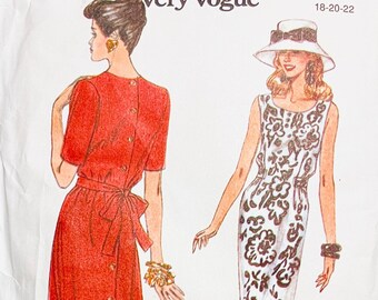 1990s Vintage VOGUE 8690 DRESS PATTERN Very Easy Very Vogue Sleeveless, Short Sleeves Plus Size UNCuT Womens Sewing Patterns Size 18 20 22