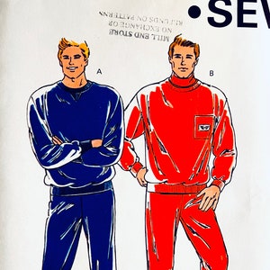 Vintage Kwik Sew 1916 Mens Tracksuit Pattern Sweatshirt - Turtleneck Option and Pants Sewing Patterns Size 1X, 2X, 3X, 4X Chest 52-64 UNCUT