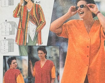 Vintage BURDA 3271 Separates Pattern Casual Shirt Jacket Vest Blouse Top Easy to Sew UNCuT Womens Plus Size Sewing Patterns Size 18 - 28