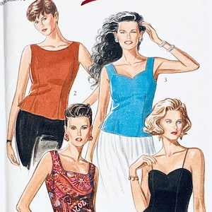 1980s Vintage New Look 6706 Sleeveless Tops | Sexy Camisole Top, Peplum Tops Blouse Pattern Size 6-16 UNCuT Vintage Womens Sewing Patterns