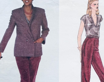 1970s Vintage Vogue 2247 Jacket Deep V-neck T-Shirt Pants Pattern Pantsuit Bill Blass American Designer Size 12 UNCuT Womens Sewing Patterns