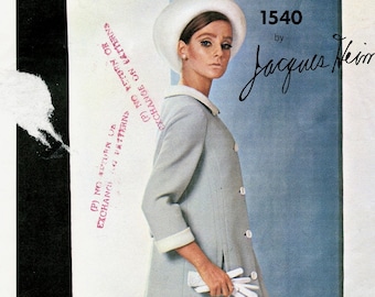 Molde de costura para casaco e vestido dos anos 1960 - Vintage Vogue 1540 Paris Original - Designer Heim - Busto 32 / Tamanho 12