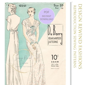 Instant Download 1930s NIGHTGOWN PATTERN Vintage Floor Length Lingerie Negligee Pattern 38 Bust 30s Womens Sewing Patterns Reproduction PDF