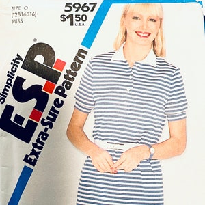 1980er Jahre Pullover KLEIDER-SCHNITTMUSTER Vintage Chick Chichales Shirtwaist Kleid Größe 12 14 16 UNCUT Stretch Strickmuster Misses Petite Schnittmuster