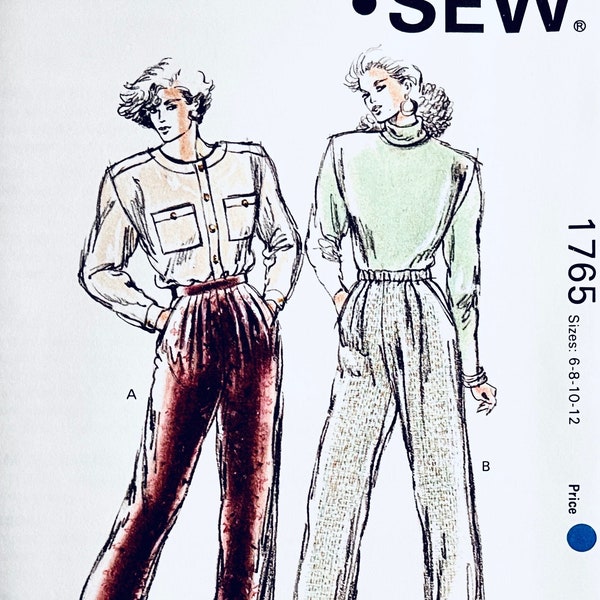 Vintage 1980s Kwik Sew 1765 Wide Leg Pull-On or Front Zipper Pants Trousers Slacks Patterns UNCUT Womens Sewing Patterns Size 6 8 10 12