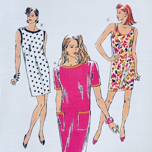 1990s Vintage Kwik Sew 2069 Pullover Above Knee Dress Pattern For Stretch Knits Size XS, S, Med, L, XL  31.5-45&quot; Bust UNCUT Sewing Patterns