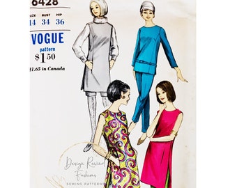1960s Vintage Vogue 6428 Tunic, Shorts & Pants Sewing Pattern - Bust 34 / Size 14 -Womens Sewing Patterns