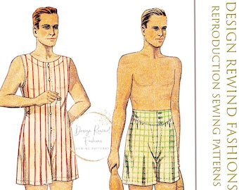 1930s Vintage Sewing Pattern 30s Classic Union Suit & Boxer Shorts 34" Chest Size 34 Men's Sewing Patterns Reproduction