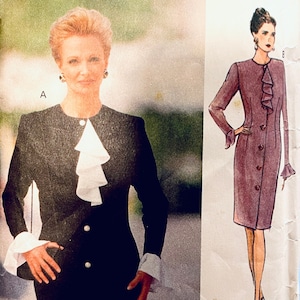 1990s Vogue 8779 Dress Skirt & Top Pattern Stunning top with flounces Career Separates Vogue Womens Misses Petite Sewing Patterns Size 12 14