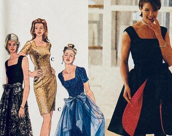 Vintage 1990s Simplicity 7128 Cocktail, Party Evening Gown or Dress with Overskirt Sewing Pattern in Two Lengths Size 6 8 10 UNCuT
