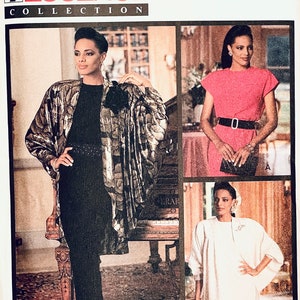Vintage 1980s Evening Gown, Dress & Dramatic Jacket Pattern Butterick 3010 ESSENCE Collection Easy Sew Size 14 UNCUT Womens Sewing Patterns