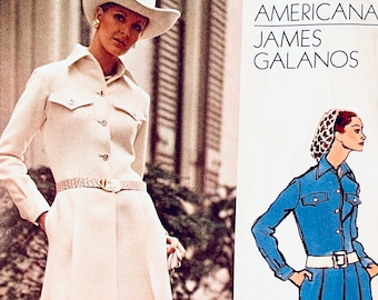 Naaipatroon jaren 70 Vintage Vogue 2504 jurk - James Galanos Vogue Americana - buste 34 / maat 12 ONBESNEDEN