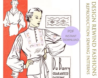 Modello di camicetta tunica anni '30, maniche lunghe, stile contadino folk (download PDF)