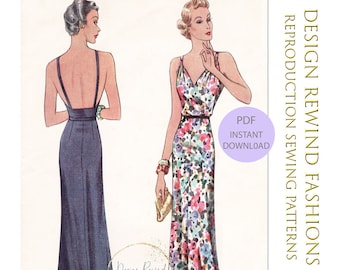 Instant Download PDF Vintage 1930s Bare Back EVENING GOWN Formal Gown Wedding Bridal Dress 32 Bust 32b Womens Sewing Patterns Reproduction