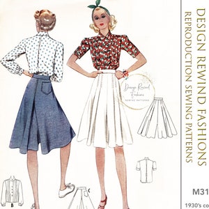 Vintage 1930s Blouse & Culotte Pattern Button Front Blouse, Culottes Pants 30s Womens 32" Bust 32b Womens Sewing Patterns Reproduction Repro