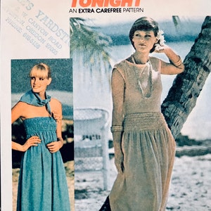 1970s Vintage McCalls 5071 SUNDRESS SKIRT T-Shirt & Scarf Pattern Strapless Boho Dress Tube Top Size 6 8 Petite UNCuT Womens Sewing Patterns