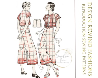 1930s Vintage Sewing Pattern 30s Eton Jacket & Pants Trousers Slacks Capris Sewing Pattern 32 Bust Womens Sewing Patterns Reproduction